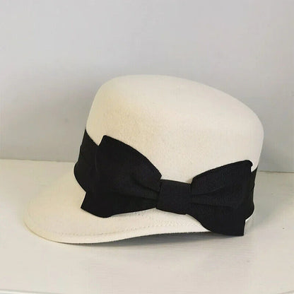 Women Military Caps Winter Wool Fashion Warm Hat W/ Visor Big Bow Snow Ski Beret