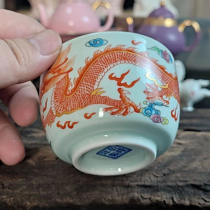 Chinese Jingdezhen Porcelain Enamel Color Tea Cup :red Dragon 130ml Tea Cups