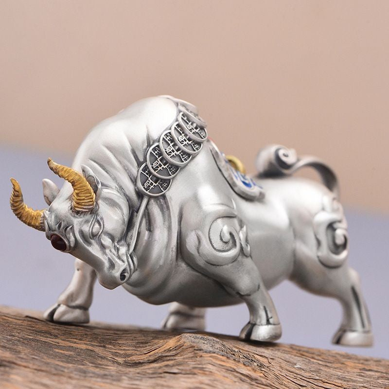 Ox Wealth Ornament Rotating Bull Figurine Desk Office Decor Gift