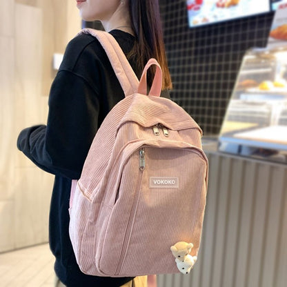 Stripe Corduroy Woman Backpack Schoolbag Fashion Bag Student Book Pack Polyester