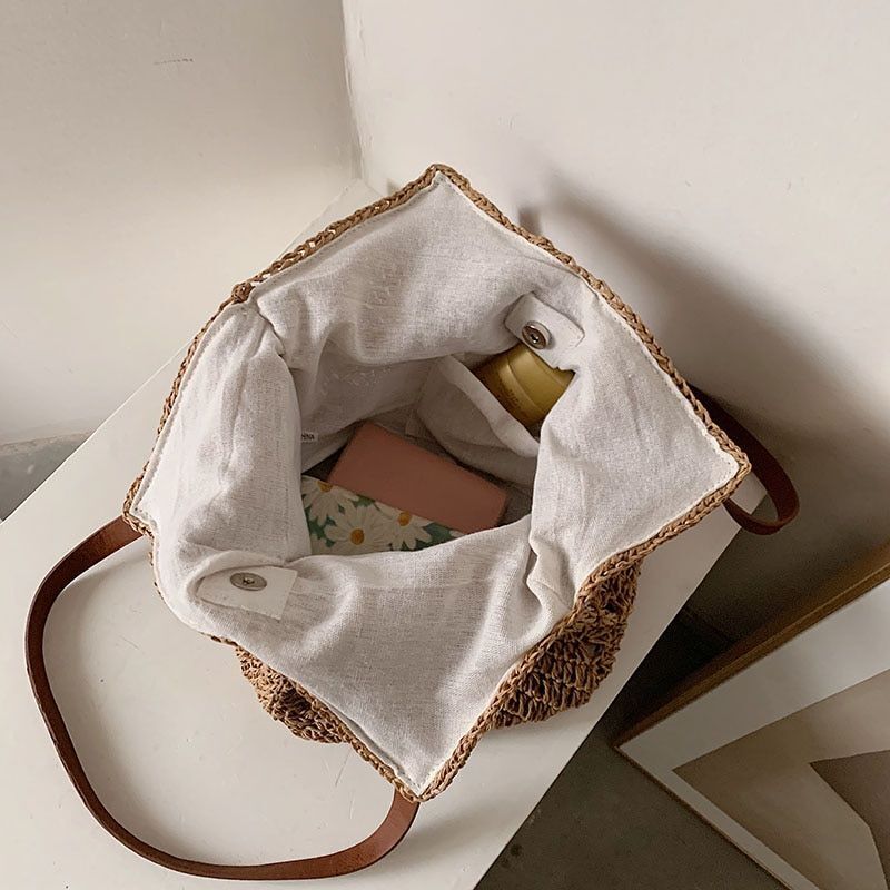 Large Straw Tote Bag Hollow Woven Shoulder Bags Summer Beach Handbag Traveling