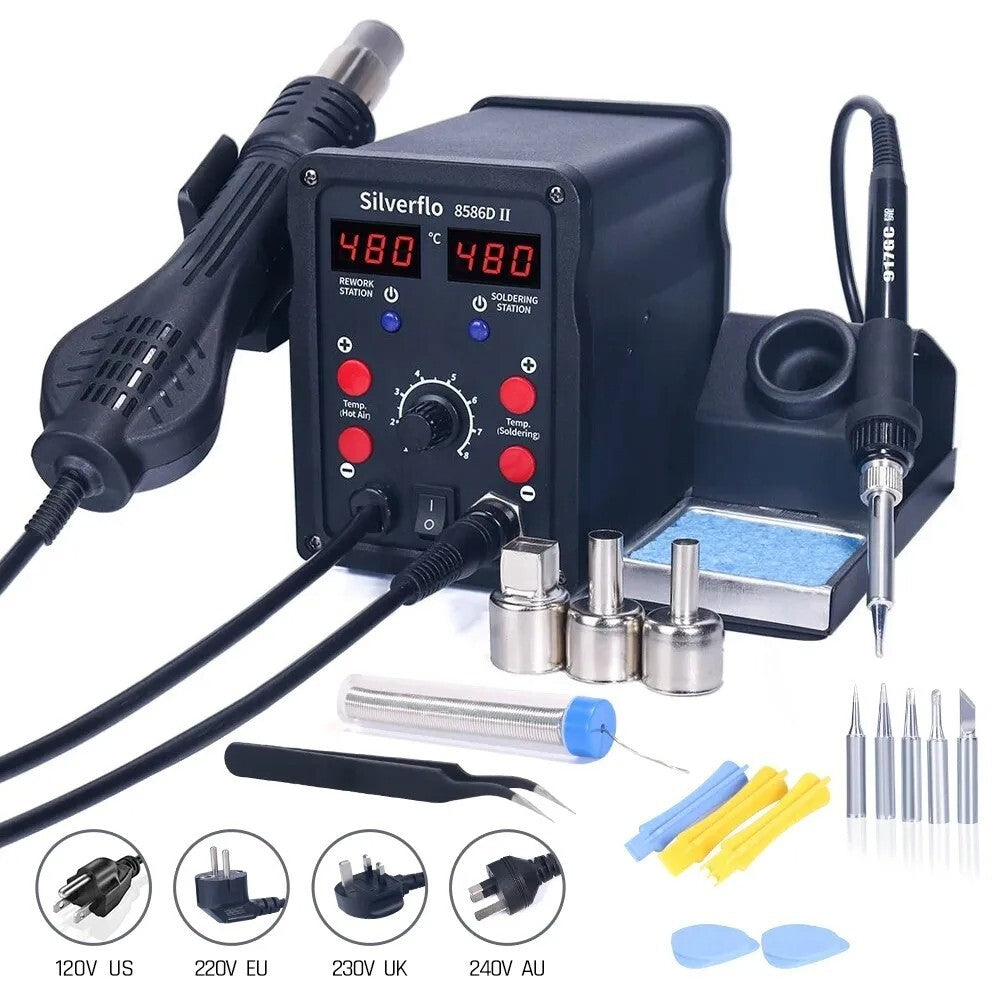 8586D Soldering Station 2 IN 1 Hot Air Gun Solder Station with 2 Digital Display