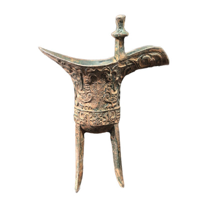 4.6" Old Chinese Purple Bronze Dynasty Beast Face Drinking Vessel Cup Goblet