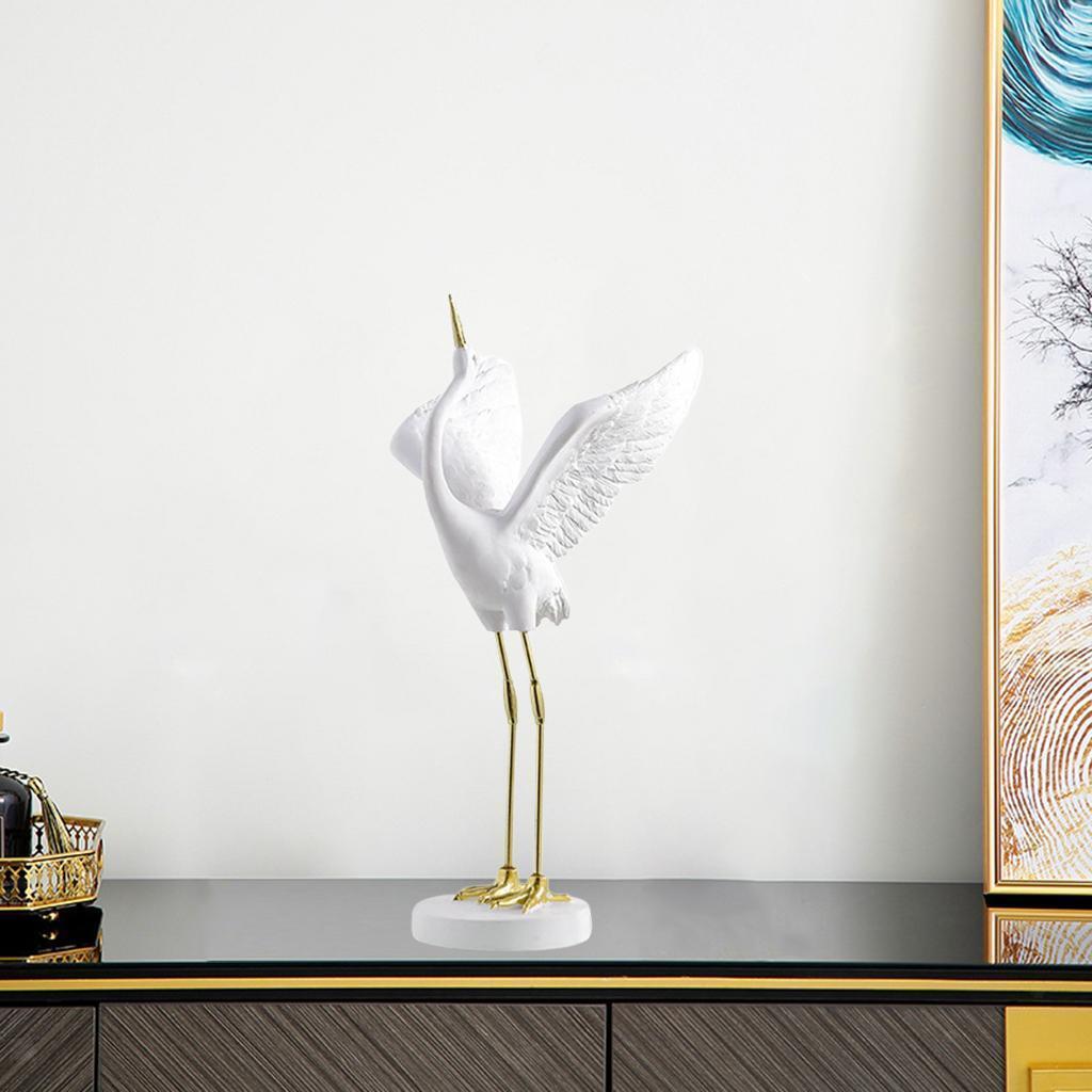 White Crane Birds Statue Sculpture Resin Home Decor Ornament A