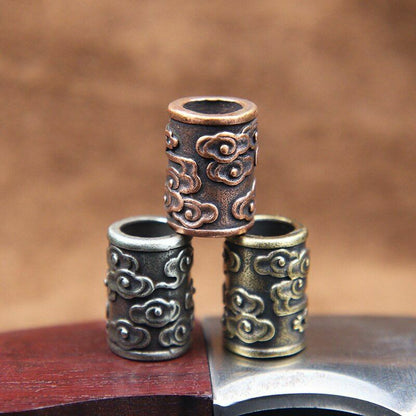 Brass Auspicious Clouds Carved Cylinder Knife Barrel Bead Retro Accessory Silver