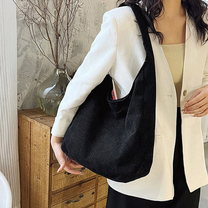 Striped Corduroy Shoulder Bag Hasp Messenger Bag Solid Color Underarm Bag Casual