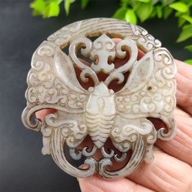 Carving Hollowed-Out Gold Cicada Jade Pendant High Ancient Jade Butterfly Jade