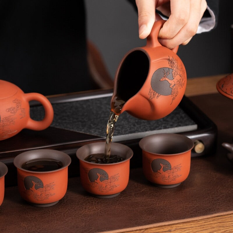 Handmade Tea Set Real Yixing Zisha Purple Clay Tea Pot Cup Pitcher Filter Net