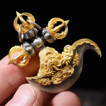 Tibetan Vajra Axe Pendant Copper Silver Plated Handmade Vajra Pestle Amulet