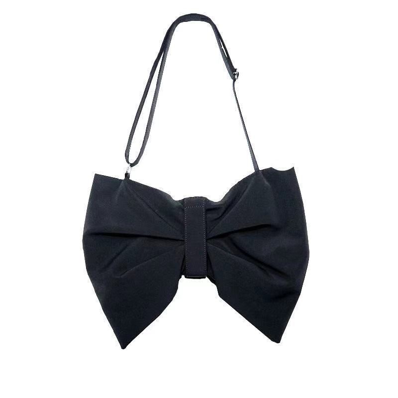 Bow Canvas Handbags Big Shoulder Crossbody Bag Travel Messenger Black Red Clutch