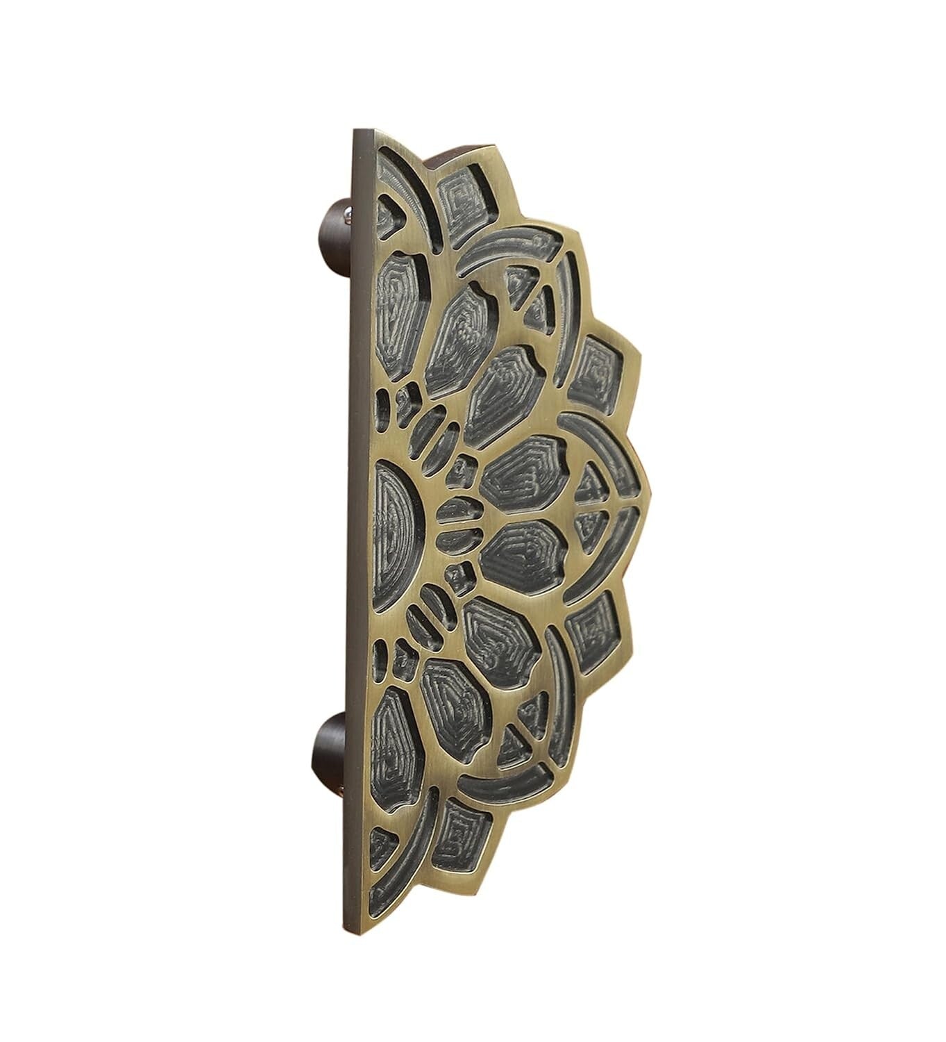 Set of 2 Antique Look Mandala Style Brass Door Handle Pair