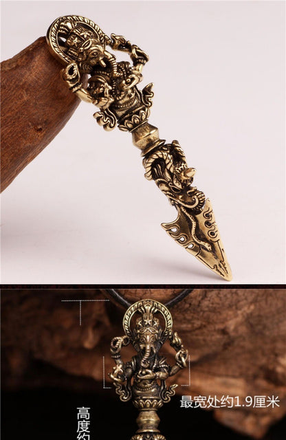 Solid Brass China Tibetan Elephant Vajra Hindu Brahmin Bless Lucky Amulet