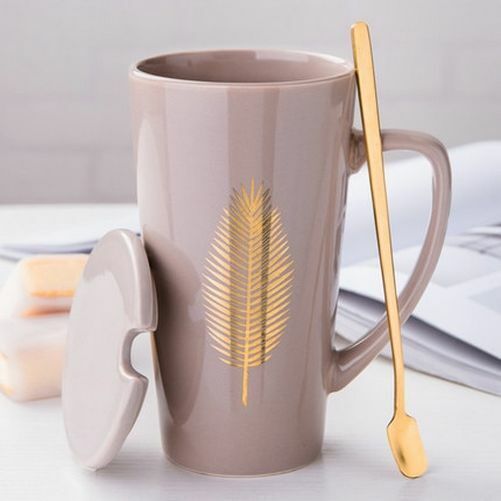 500ml Couple Cup 15x8.5cm Ceramic Coffee Mugs With Spoon & Cover Drinkware Gifts