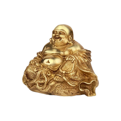 Feng Shui Happy Man Laughing Buddha Sitting Brass Statue Idol Home Decor