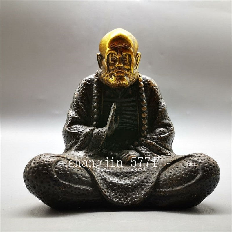 Folk China Tibet Buddhism Temple Bronze Gilt Arhat Damo Buddha Statue
