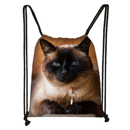 Black Cat Drawstring Bag Women Shopping Purse Canvas Travelling Bag Backpack 1PC