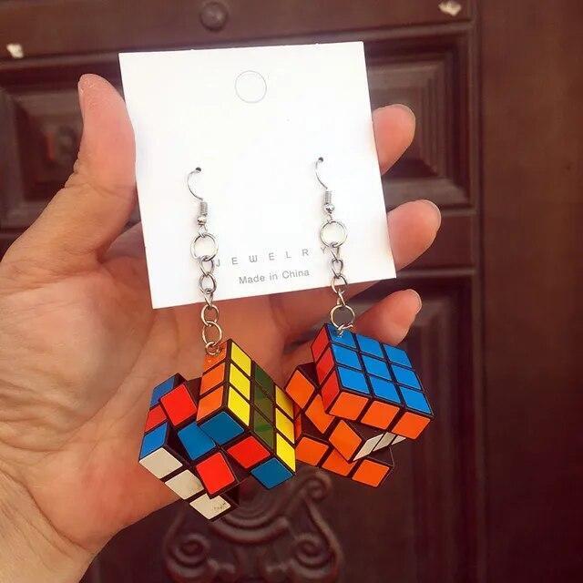 Women Rubik's Cube Earring Geometry Funny Earrings Hanging Cool Jewelry 1Pairs