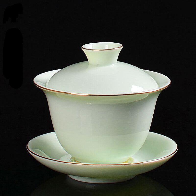 Gaiwan Tea Brewer Bowl Cup Saucer Porcelain Tureen Solid Color Dehua Cup Bowl