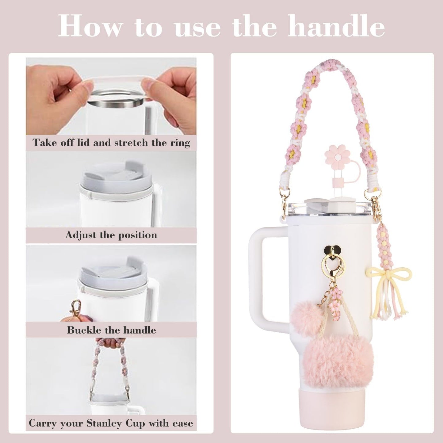 8Pcs Bling Bow Cup Accessories Decor for Stanley Charms 40oz & 30oz Tumbler