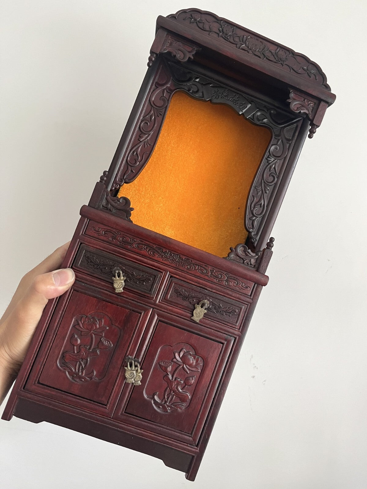 Chinese Rosewood Buddhist Altar Butsudan Shrine God Zen Temple Tablet Home Decor