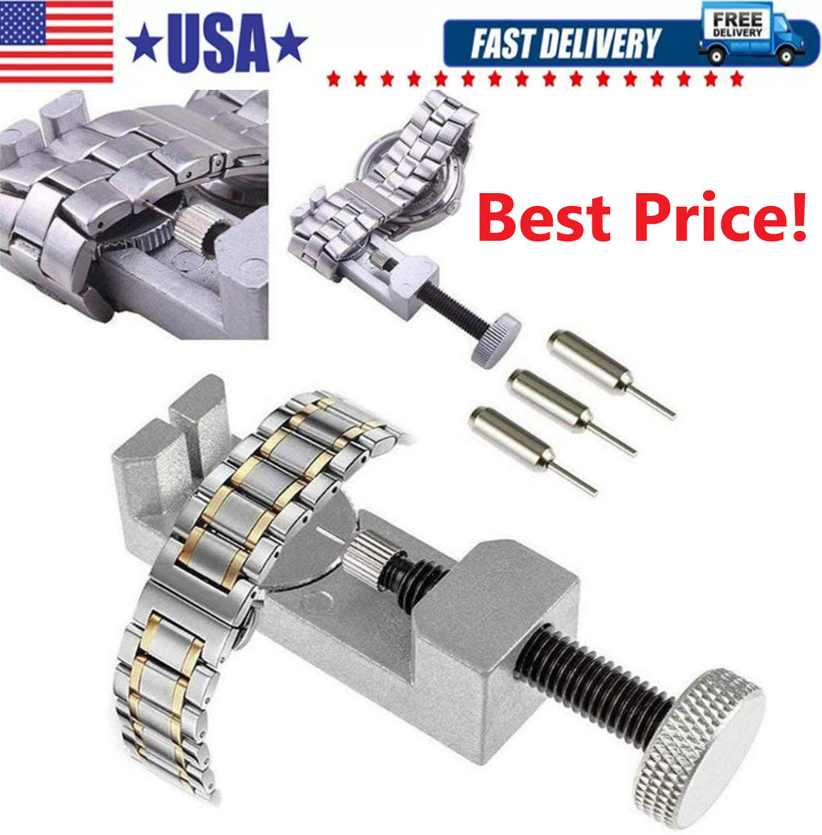 Metal Adjustable Watch Band Strap Bracelet Link Pin Remover Repair Tool Kit US