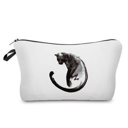 Makeup Bag Travel Storage Purse Mini Toiletry Bags Black Cat Print Cosmetic Case