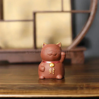 Chinese Purple Clay Tea Pet Decor Lucky Cat Tea Figurine Ornaments Tea Set Decor