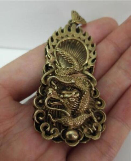 Chinese old antique collection pure brass Dragon small pendant