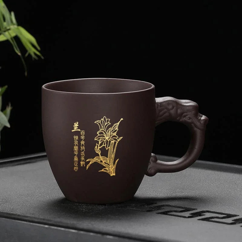 Yixing Purple Clay Teacup with Hand Grip Home Water Cup Handmade Master Tea Cup