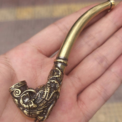 Vintage Brass Dragon Head Pipe | 10cm Mini Cigarette Holder (Metal Craft Gift)