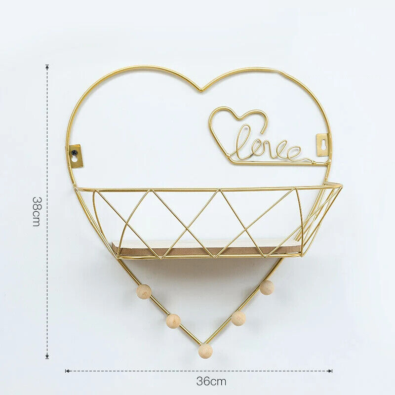 Wall Display Stands Iron+Wood Golden Home Hanging Decorations Storage Rack Hook