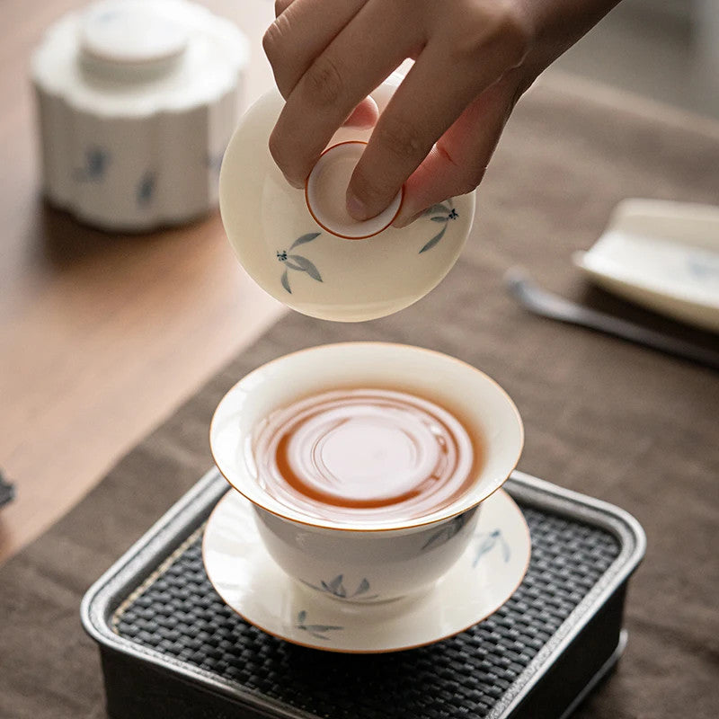 150ml Chinese Ceramic Orchid Pattern Tea Tureen Porcelain Teacup Bowl Teaware