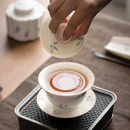 150ml Chinese Ceramic Orchid Pattern Tea Tureen Porcelain Teacup Bowl Teaware