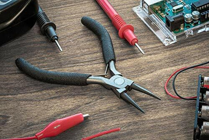 SE 5-inch Mini Round Nose Pliers, Spring Loaded w/ Insulated Grip Handle (LF05)