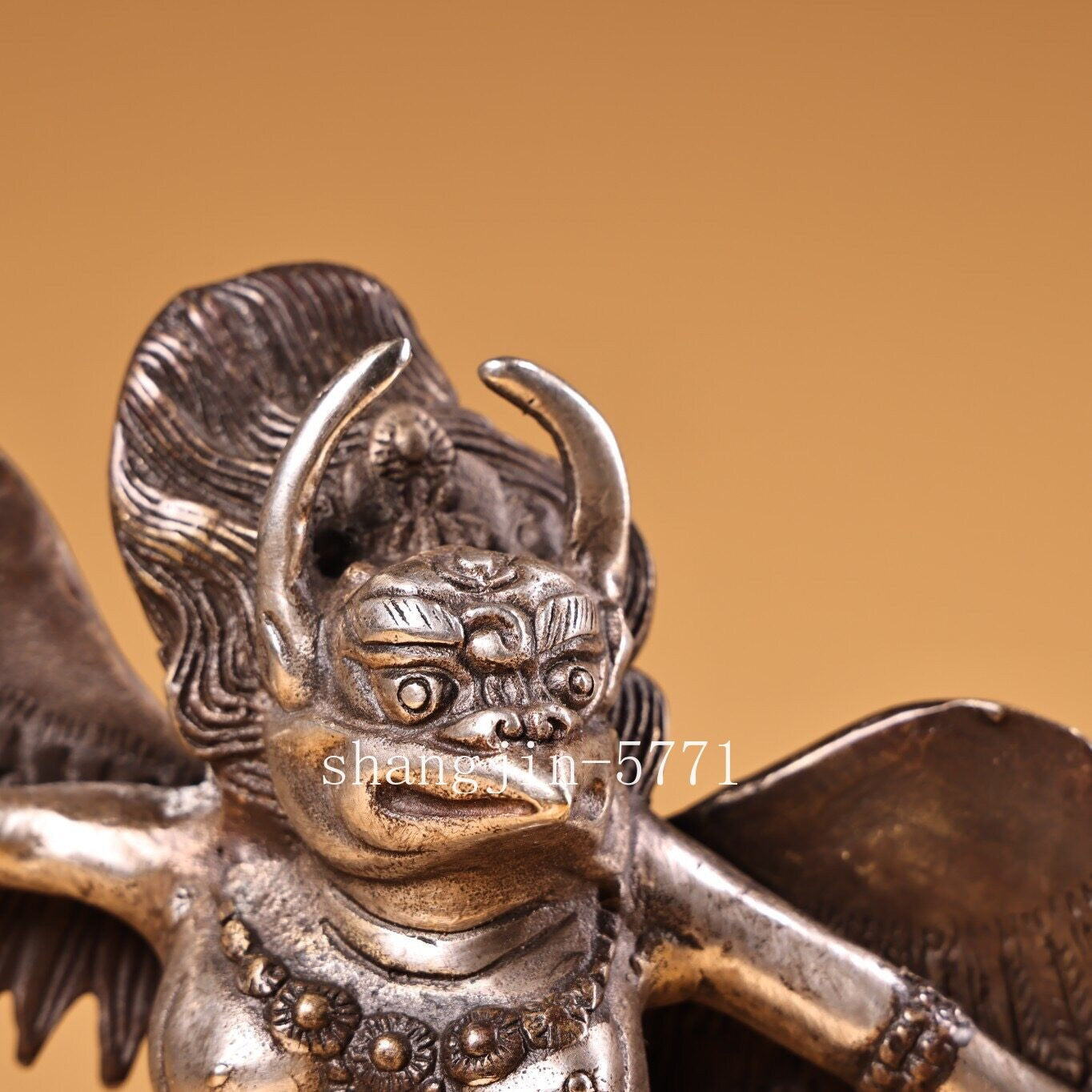 8.4"Xizang Temple Bronze silver Redpoll Winged Garuda Bird Eagle Buddha Statue