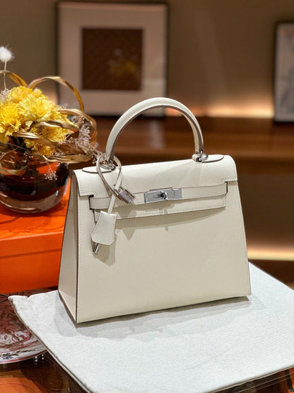 Top logo/ Epson leather Women's Handbag White 25cm Silver hardware