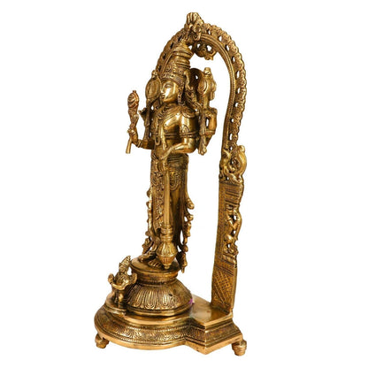 Hindu God Brass Lord Bhagwan Vishnu Narayann Idol Holding Club Figurine Statue