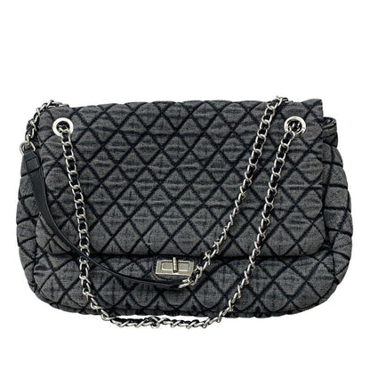 Large Quilted Denim Shoulder Bag Flap Purse Handbag w/ Chains Fashion Hobo Tote