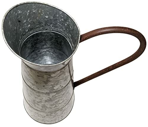 Large Galvanized Metal Pitcher Vase 15.6" H, Rustic Look for Country themed home