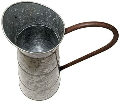 Large Galvanized Metal Pitcher Vase 15.6" H, Rustic Look for Country themed home