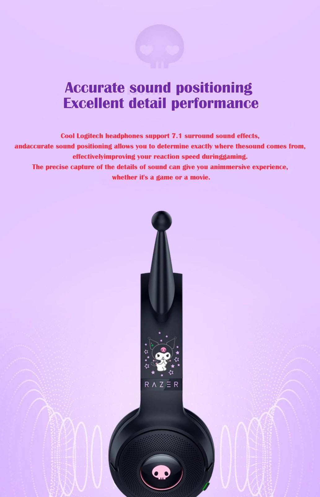 Razer x Sanrio Kuromi Wired Headset Headphone Limited Edition