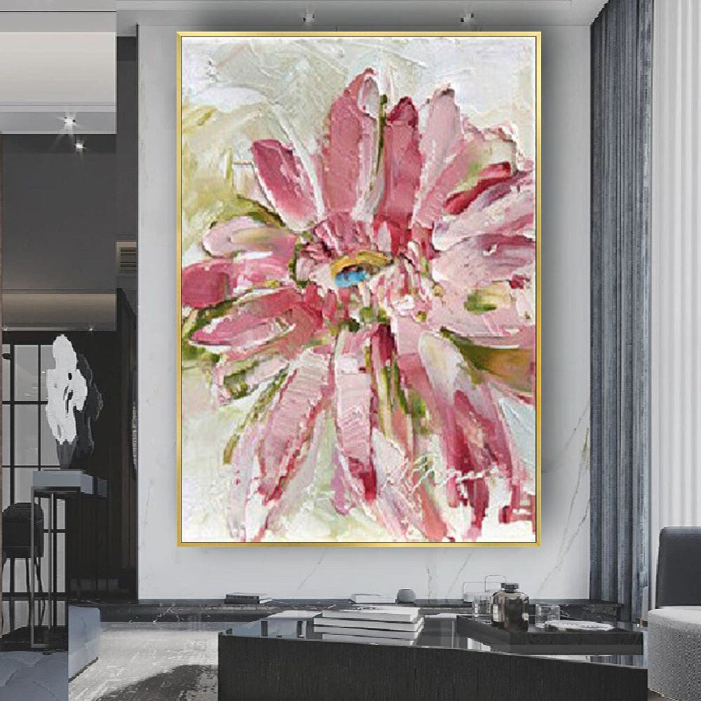 Abstract Flowers Oil Painting on Canvas Modern Minimalist pink lily Indoor decor