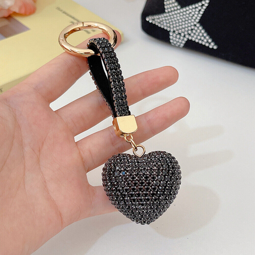 Car Hanging Bag Pendant Key Ring Jewelry Accessories Rhinestone Heart Keychain