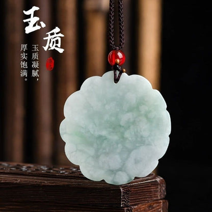 Natural Burmese Grade A Jade Peony Pendant Icy Jade Women's Necklace Jewelry