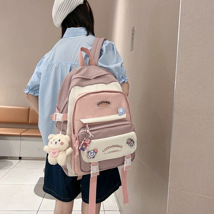 Patchwork Badge Woman Backpack Waterproof High School Bags 31*15*44 /30*13*41 CM