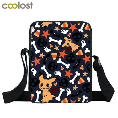Witch Black Cat Messenger Bag Clutch Canvas Crossbody Shoulder Bags Travel Small