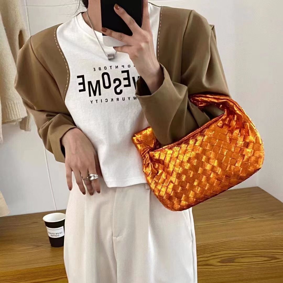 Synthetic Leather Purse Ladies Luxury Handbags Fashion Bag Knitted Handbag Blue
