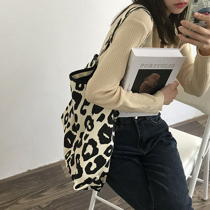 Pink Leopard Shoulder Bag Women's Totes Ladies Canvas Bags Handbag