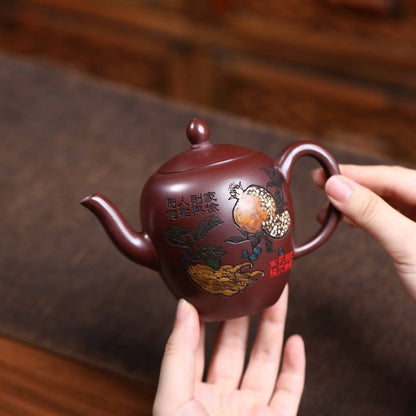 Handmade Craft Original Ore Real Yixing Zisha Purple Clay Tea Pot Floral Relief
