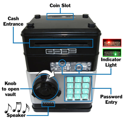 Cash Vault for Kids - Password Protect Your Bills and Coins - Musical Bank Safe